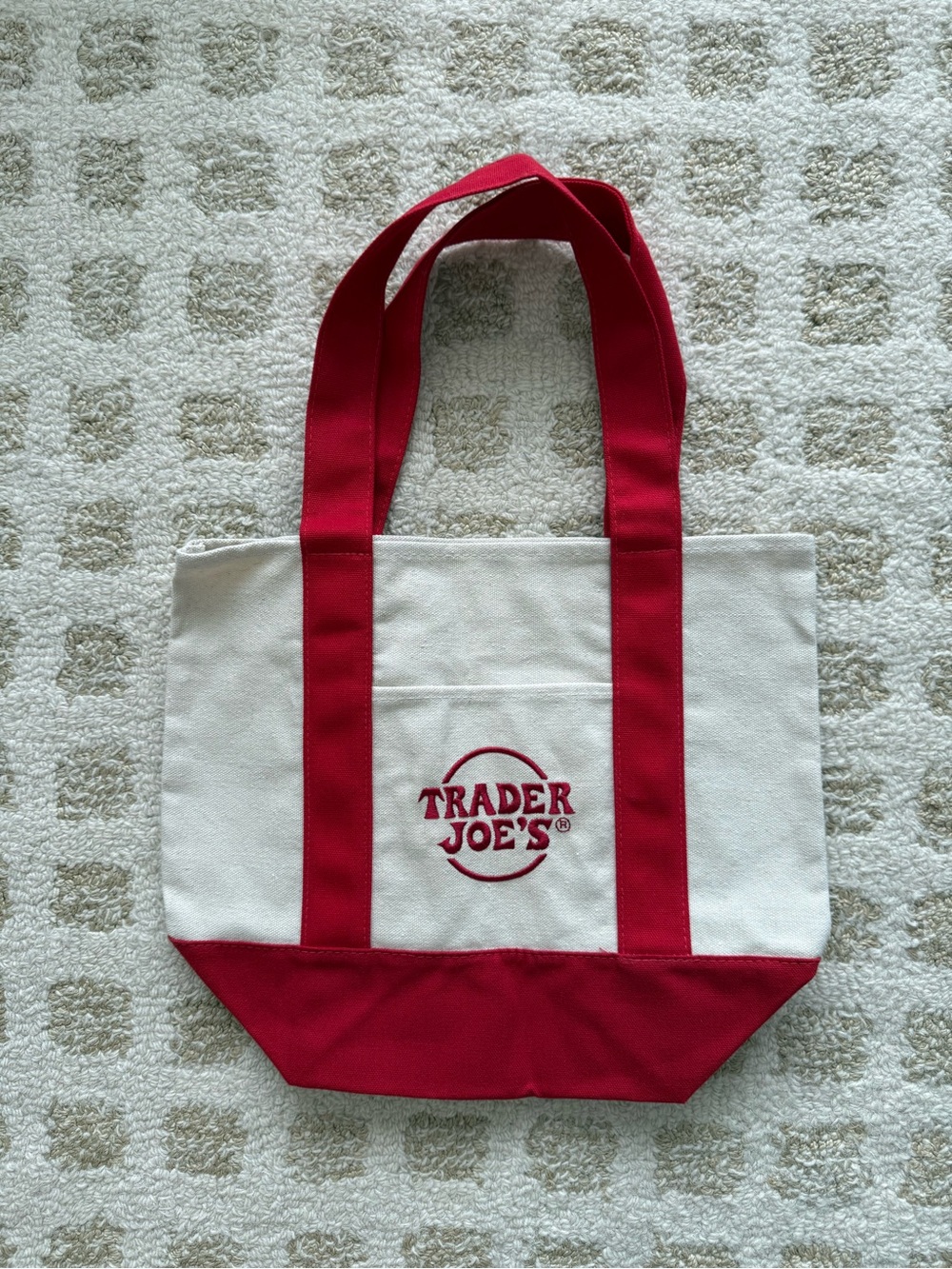 Trader Joe's Cream and Red Canvas Tote Bag